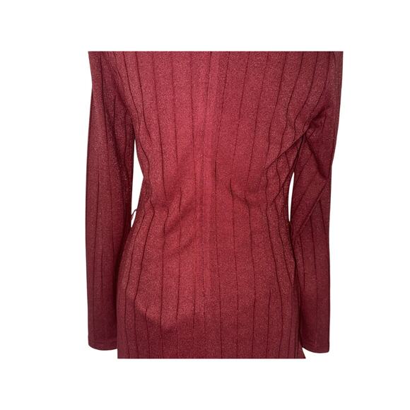 NEW Sam Edelman Amber Red Metallic Ribbed Asymmetrical Ruffle Dress Size 6 - Picture 11 of 14